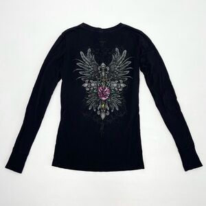 Stranded Y2K Rose Winged Cross Longsleeve Women’s T Shirt